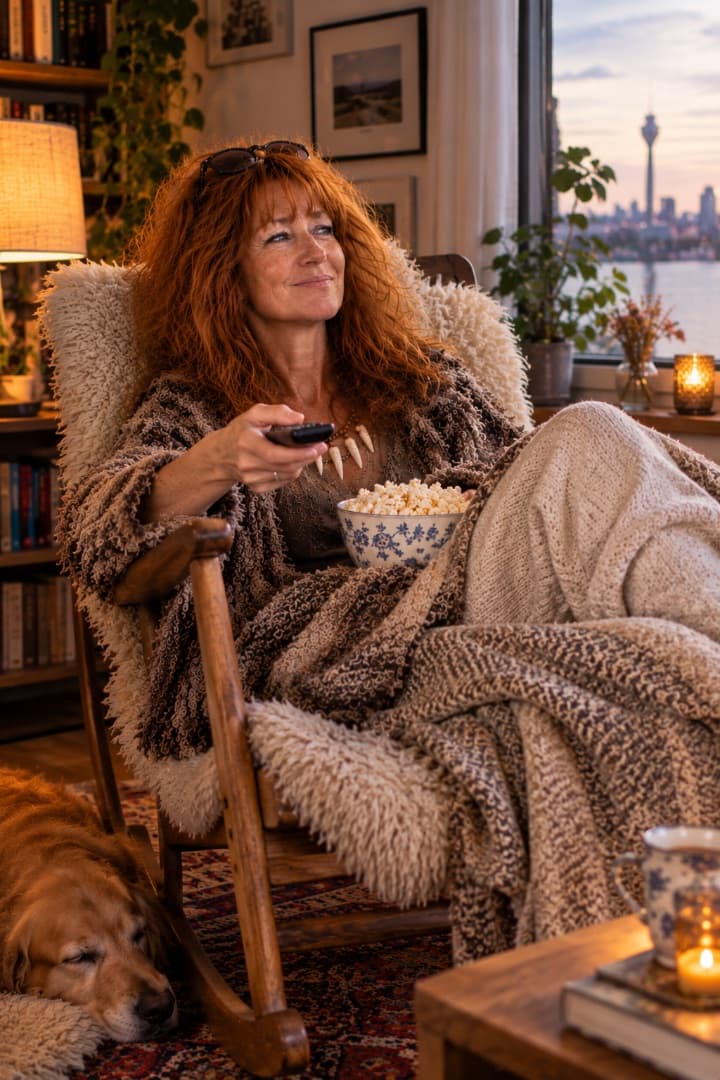 Finde den Fehler! Die Fernbedienung. Die Neandertalerin nennt das Erholung – ihr Gehirn nennt es die vierte verpasste Stunde dieser Woche. Morgen zählt leider nicht.